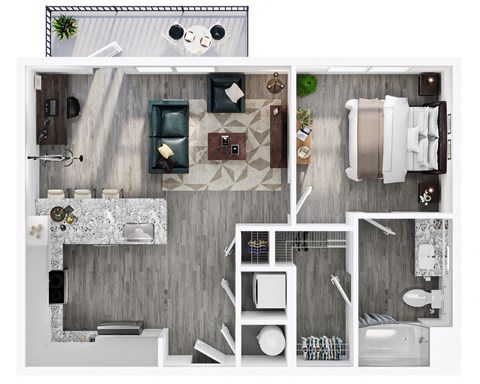 Floor plan for 1 bed, 1 bath, 600 sqft